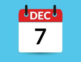december 7. platt ikon kalender isolerat på blå bakgrund. datum och månad vektor illustration