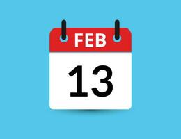 februari 13. platt ikon kalender isolerat på blå bakgrund. datum och månad vektor illustration