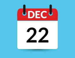 december 22. platt ikon kalender isolerat på blå bakgrund. datum och månad vektor illustration