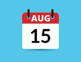 augusti 15. platt ikon kalender isolerat på blå bakgrund. datum och månad vektor illustration