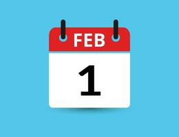 Februar 1. eben Symbol Kalender isoliert auf Blau Hintergrund. Datum und Monat Vektor Illustration