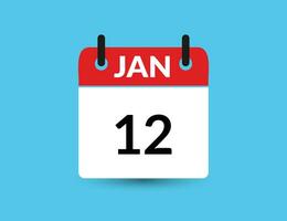 Januar 12. eben Symbol Kalender isoliert auf Blau Hintergrund. Datum und Monat Vektor Illustration