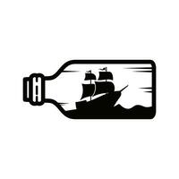 flaska med små gammal fartyg inuti logotyp vektor