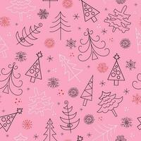 Neu Jahre Tanne . einstellen von Weihnachten Bäume und Schneeflocken im Gekritzel Stil, Symbole. Neu Jahr Vektor Illustration. nahtlos Hintergrund. zum Dekoration von Geschenk Verpackung, Textilien, Hintergrund.