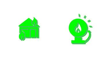 brand förbrukande hus och brand varna ikon vektor