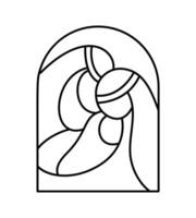weihnachtsvektor christliche ikone religiöse krippe des jesuskindes mit maria und joseph. Logo-Illustrationsskizze. Gekritzelhand gezeichnet mit den schwarzen Linien, die auf weißem Hintergrund lokalisiert werden vektor