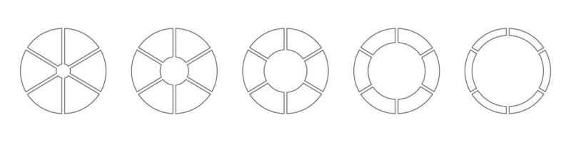 översikt munk diagram eller pajer segmenterad på 6 likvärdig delar. hjul runda dividerat i sex sektioner. diagram infographic uppsättning. cirkel sektion Graf linje konst. paj Diagram enkel ikon. geometrisk vektor element.