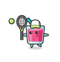 Zeichentrickfigur von Erdbeersaft als Tennisspieler vektor