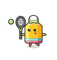Zeichentrickfigur des Bleistifts als Tennisspieler vektor
