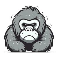 Vektor Illustration von ein Gorilla Karikatur Maskottchen isoliert auf Weiß Hintergrund. einfarbig Stil.