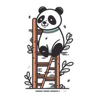 süß Panda Sitzung auf ein Leiter. Hand gezeichnet Vektor Illustration.