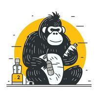 schimpans med en flaska av mjölk. vektor illustration.