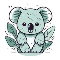 süß Koala Sitzung auf das Grün Blätter. Vektor Illustration.