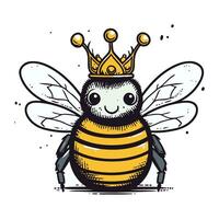 süß Karikatur Biene mit Krone. Vektor Illustration isoliert auf Weiß Hintergrund.