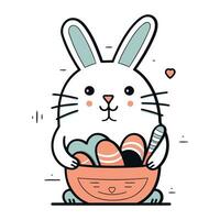 Ostern Hase halten ein Korb mit Eier. Vektor Illustration im Karikatur Stil.