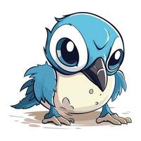 Illustration von ein Blau Vogel mit groß Augen auf ein Weiß Hintergrund vektor