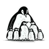 Pinguin Familie auf Weiß Hintergrund. Hand gezeichnet Vektor Illustration.