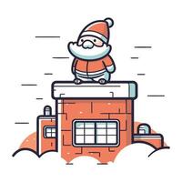 Santa claus Sitzung auf das Dach von das Haus. Vektor Illustration.