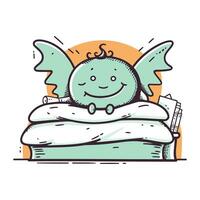 söt liten ängel på de säng. vektor illustration av en tecknad serie karaktär.
