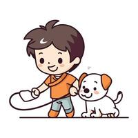pojke spelar med en hund. söt tecknad serie karaktär. vektor illustration.