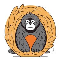 Gorilla im ein Korbweide Korb mit ein Orange Herz. Vektor Illustration.