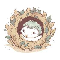 süß Igel im ein Nest von Blätter. Vektor Illustration.