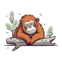 vektor illustration av ett orangutang Sammanträde på en logga. isolerat på vit bakgrund.