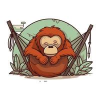 Vektor Illustration von ein süß Karikatur Affe Sitzung im ein Hängematte.