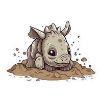 söt tecknad serie noshörning isolerat på vit bakgrund. vektor illustration.