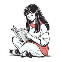 schön Mädchen lesen ein Buch. Vektor Illustration im skizzieren Stil.
