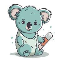 söt koala med penna och suddgummi. vektor illustration.