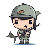 soldat med vapen karaktär design. söt armén soldat vektor illustration.