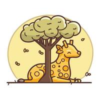 vektor illustration av söt giraff och träd. platt design stil.