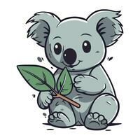 süß Karikatur Koala halten ein Grün Blatt. Vektor Illustration.