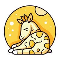 Vektor Illustration von süß Karikatur Giraffe Schlafen auf das voll Mond.