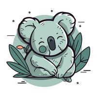 söt koala Sammanträde på en gren med löv. vektor illustration.