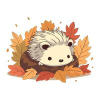 süß Igel im ein Nest von Herbst Blätter. Vektor Illustration