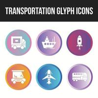 Transportsymbolsatz mit eindeutigen Glyphensymbolen vektor