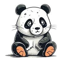 söt tecknad serie panda Sammanträde på de jord. vektor illustration.
