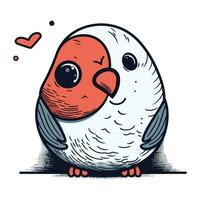 vektor illustration av söt tecknad serie papegoja med hjärta på vit bakgrund.