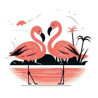 Flamingo Paar im Liebe auf das Strand. Vektor Illustration.