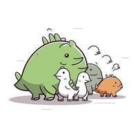 süß Dinosaurier mit Küken. Vektor Illustration im Karikatur eben Stil.