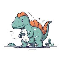 süß Dinosaurier mit ein Milch Flasche. Vektor Illustration im Karikatur Stil.