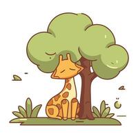 Giraffe Sitzung unter ein Baum. eben Stil Vektor Illustration.