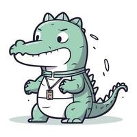 krokodil med medalj. vektor illustration av en tecknad serie krokodil.