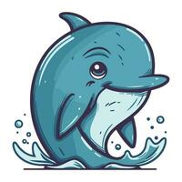 Illustration von ein süß lächelnd Delfin isoliert auf ein Weiß Hintergrund. vektor