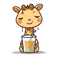 süß Giraffe Trinken Milch Karikatur Maskottchen Vektor Illustration