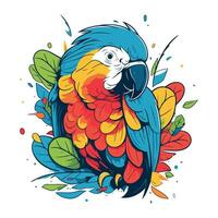 färgrik ara papegoja på blommig bakgrund. vektor illustration.