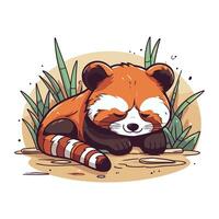 süß Karikatur rot Panda Lügen auf Boden. Vektor Illustration.