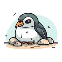 süß Pinguin Sitzung auf das Boden. Vektor Karikatur Illustration.